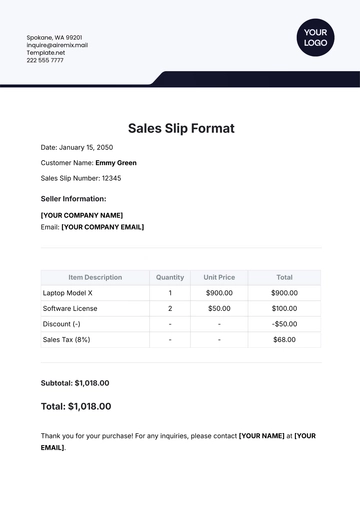 Free Sales Slip Format Template to Edit Online
