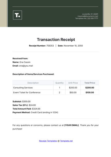 Free Transaction Receipt Template to Edit Online