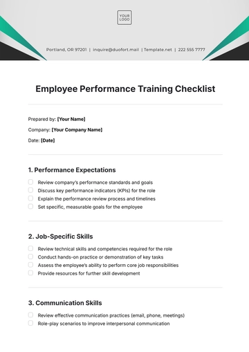 Free Employee Performance Training Checklist Template to Edit Online