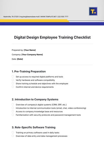 Free Digital Design Employee Training Checklist Template to Edit Online