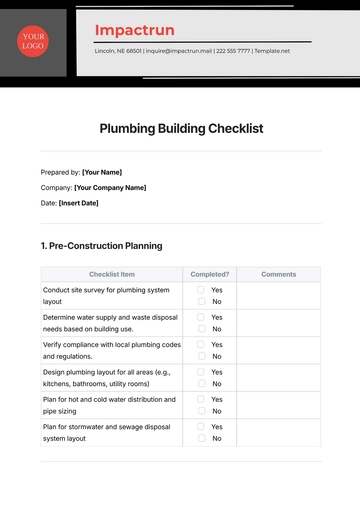 Free Plumbing Building Checklist Template to Edit Online