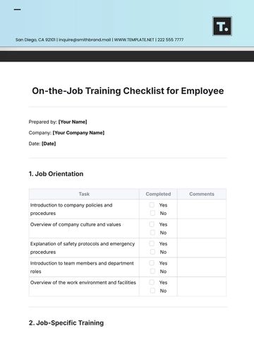 Free On-the-Job Training Checklist for Employee Template to Edit Online
