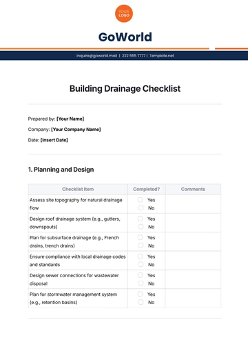 Free Building Drainage Checklist Template to Edit Online