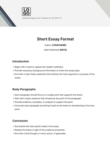 Free Short Essay Format Template to Edit Online