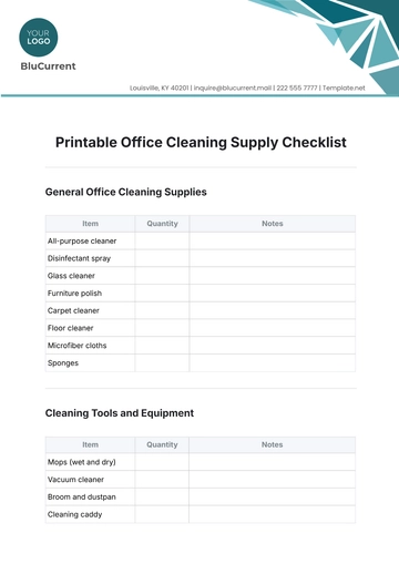 Free Printable Office Cleaning Supply Checklist Template to Edit Online