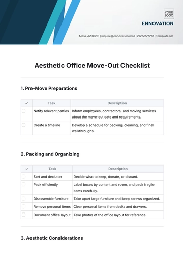 Free Aesthetic Office Move-Out Checklist Template to Edit Online