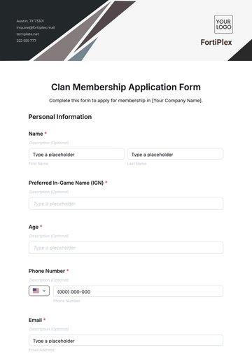 Free Clan Membership Application Form Template to Edit Online