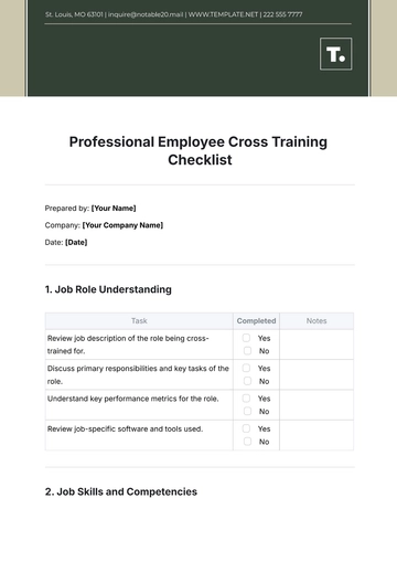 Free Professional Employee Cross Training Checklist Template to Edit Online
