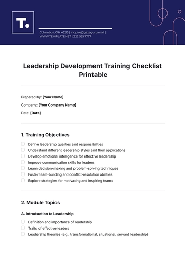 Free Leadership Development Training Checklist Printable Template to Edit Online