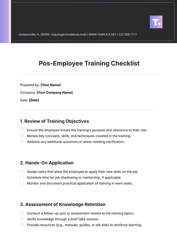Free Pos-Employee Training Checklist Template to Edit Online