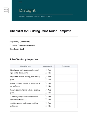 Free Checklist for Building Paint Touch Template to Edit Online