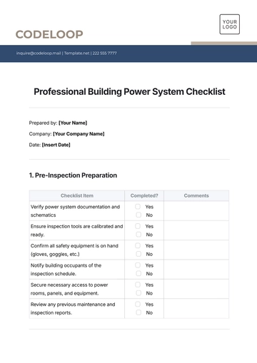 Free Professional Building Power System Checklist Template to Edit Online