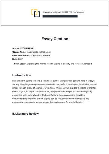 Free Essay Citation Template to Edit Online