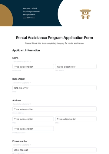 Free Rental Assistance Program Application Form Template to Edit Online