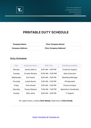 Free Printable Duty Schedule Template to Edit Online