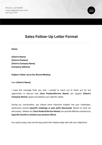 Free Sales Follow-Up Letter Format Template to Edit Online