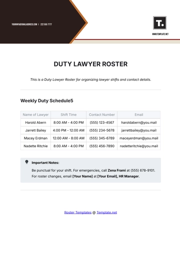 Free Duty Lawyer Roster Template to Edit Online