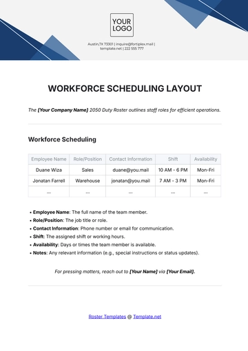 Free Workforce Scheduling Layout Template to Edit Online
