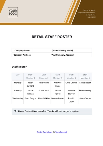 Free Retail Staff Roster Template to Edit Online