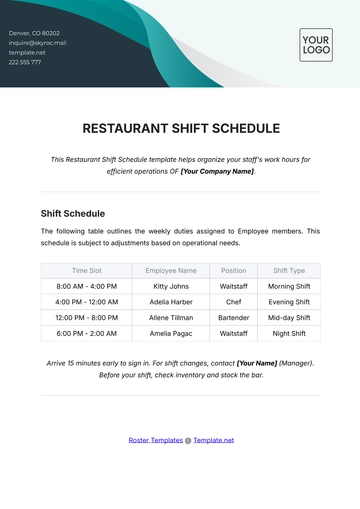 Free Restaurant Shift Schedule Template to Edit Online