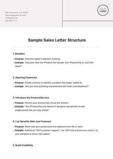 Free Sample Sales Letter Structure Template to Edit Online