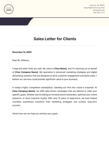 Free Sales Letter for Clients Template to Edit Online