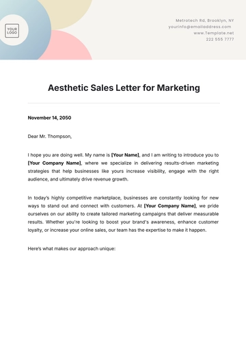 Free Aesthetic Sales Letter for Marketing Template to Edit Online