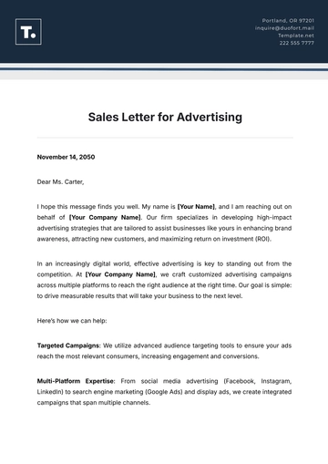 Free Sales Letter for Advertising Template to Edit Online