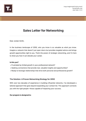 Free Sales Letter for Networking Template to Edit Online