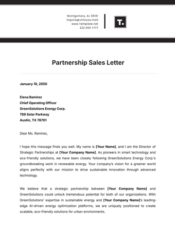Free Partnership Sales Letter Template to Edit Online