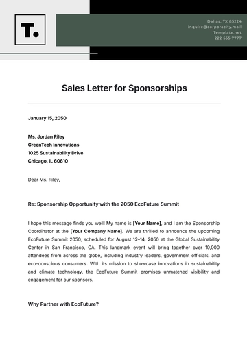 Free Sales Letter for Sponsorships Template to Edit Online