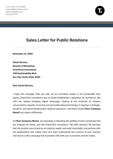 Free Sales Letter for Public Relations Template to Edit Online