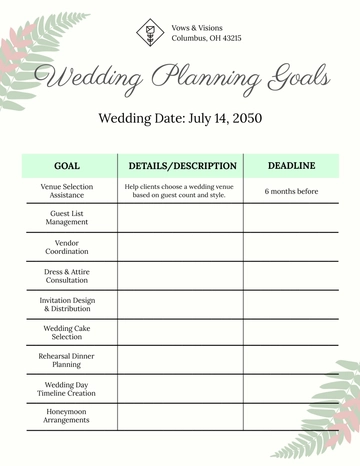 Free Wedding Planning Goals Template to Edit Online