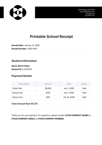 Free Printable School Receipt Template to Edit Online