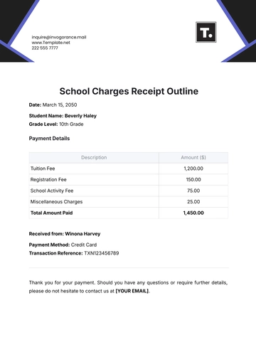 Free School Charges Receipt Outline Template to Edit Online