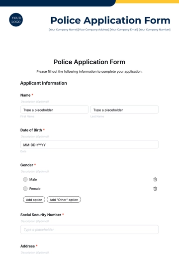 Free Police Application Form Template to Edit Online