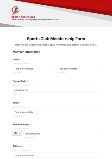 Free Sports Club Membership Form Template to Edit Online