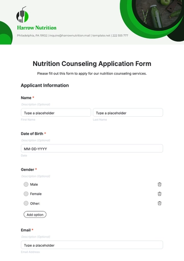Free Nutrition Counseling Application Form Template to Edit Online