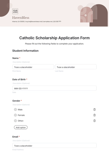 Free Catholic Scholarship Application Form Template to Edit Online