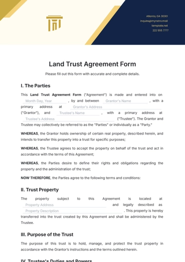Free Land Trust Agreement Form Template to Edit Online