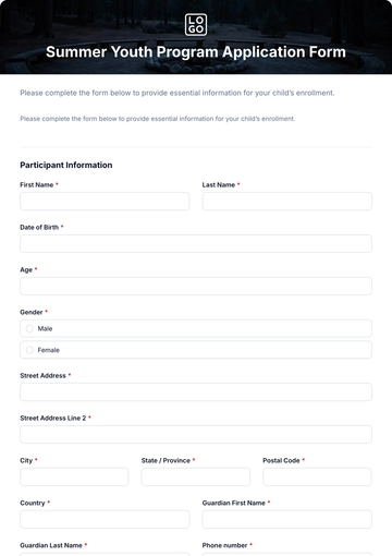 Free Summer Youth Program Application Form Template to Edit Online