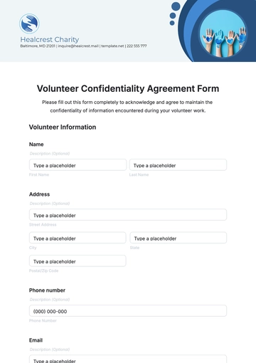 Free Volunteer Confidentiality Agreement Form Template to Edit Online