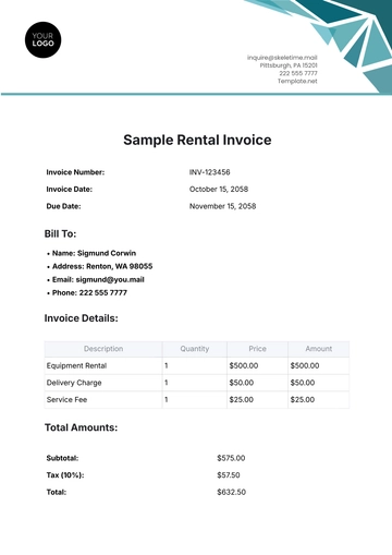 Free Sample Rental Invoice Template to Edit Online