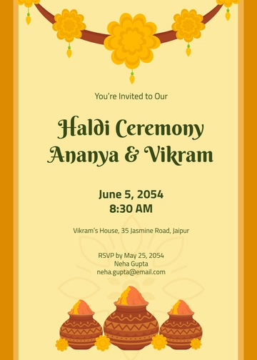 Free Blank Haldi Ceremony Invitation Template to Edit Online