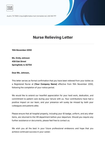 Free Nurse Relieving Letter Template to Edit Online