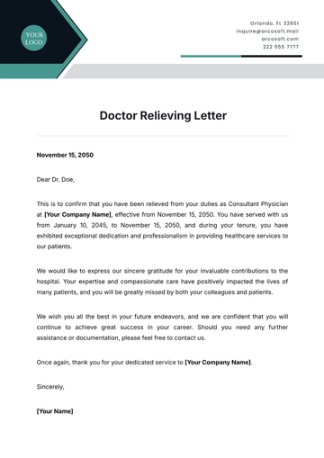 Free Doctor Relieving Letter Template to Edit Online