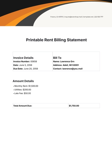 Free Printable Rent Billing Statement Template to Edit Online