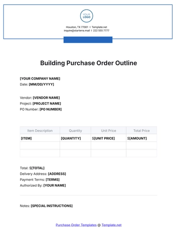 Free Building Purchase Order Outline Template to Edit Online