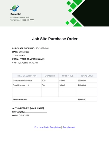 Free Job Site Purchase Order Template to Edit Online