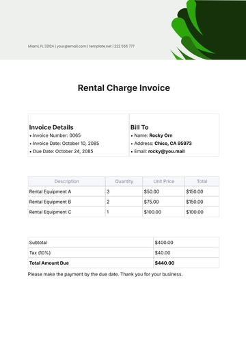 Free Rental Charge Invoice Template to Edit Online